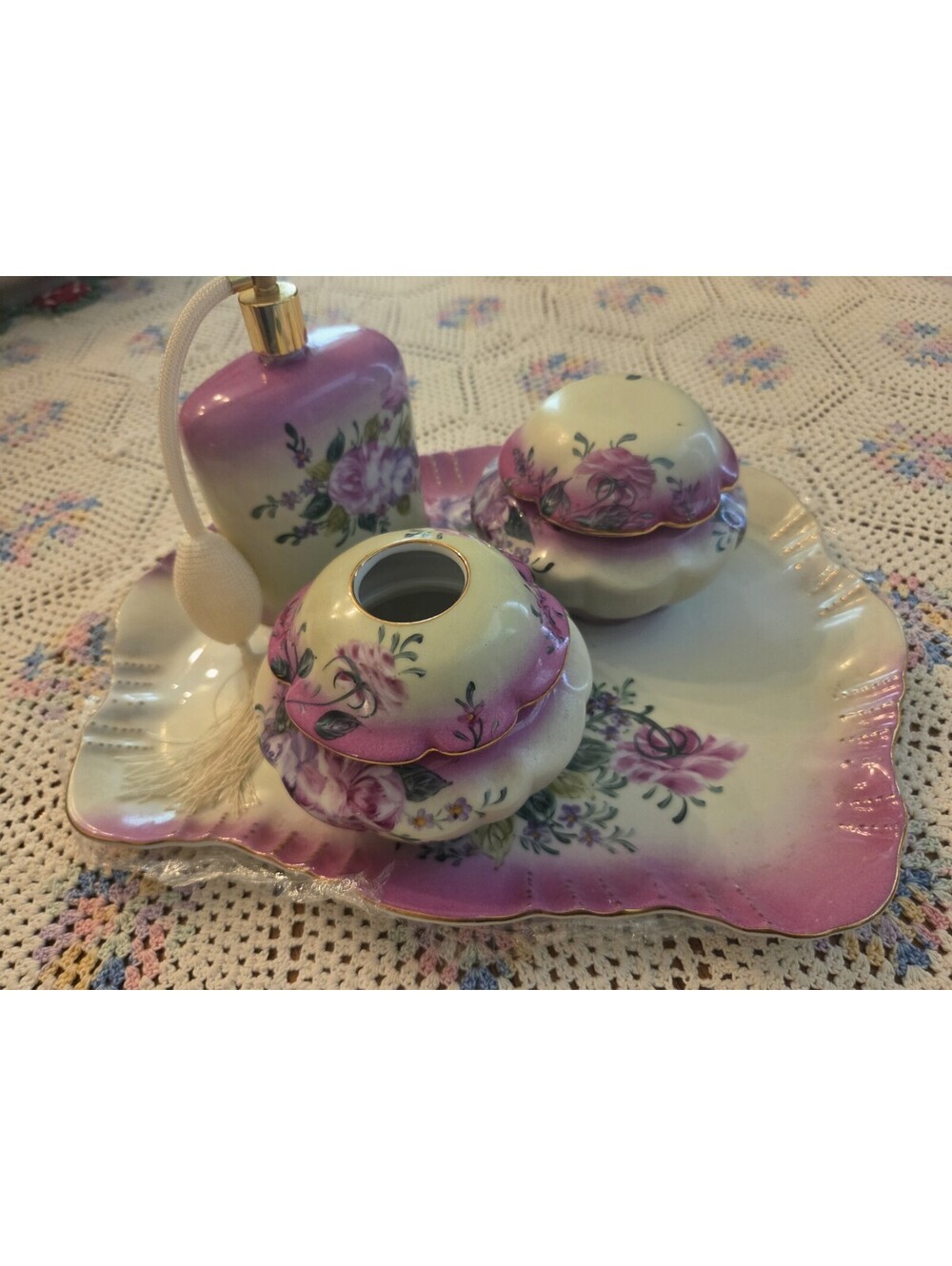 Antique Hand Painted Limoges Porcelain Dresser/Perfume/Vanity Set